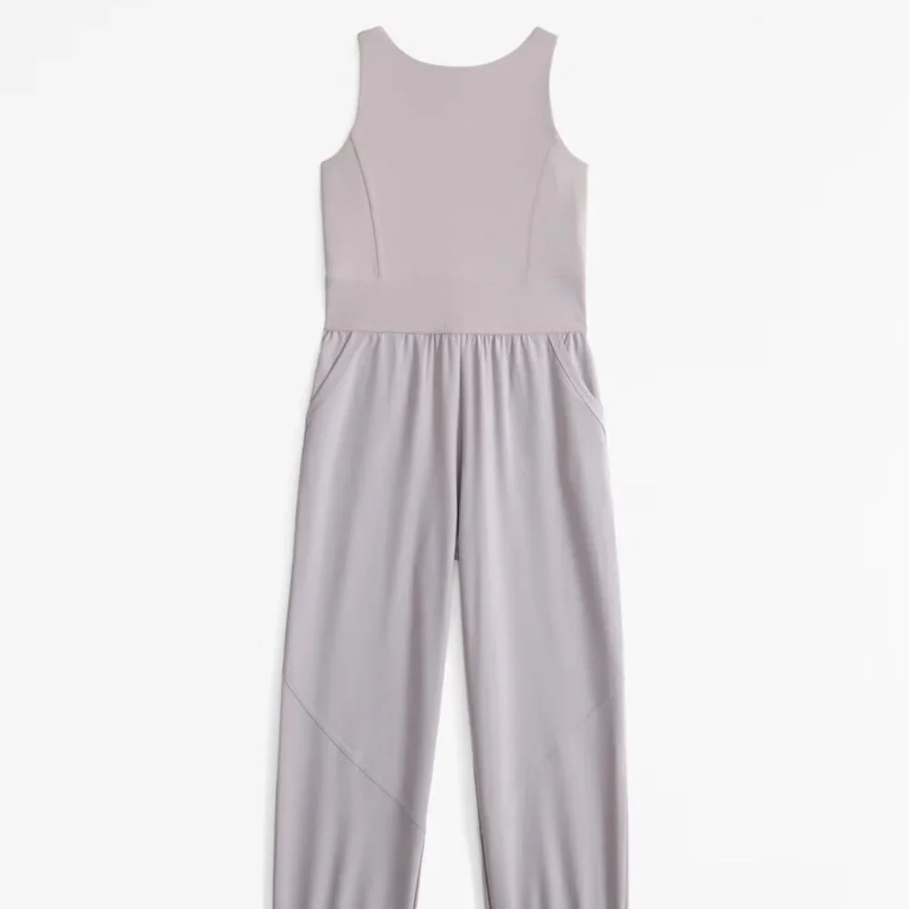 EUC Abercrombie Girls ypb mixed fabric jumpsuit in Light Taupe Sz 13/14 - Picture 2 of 2